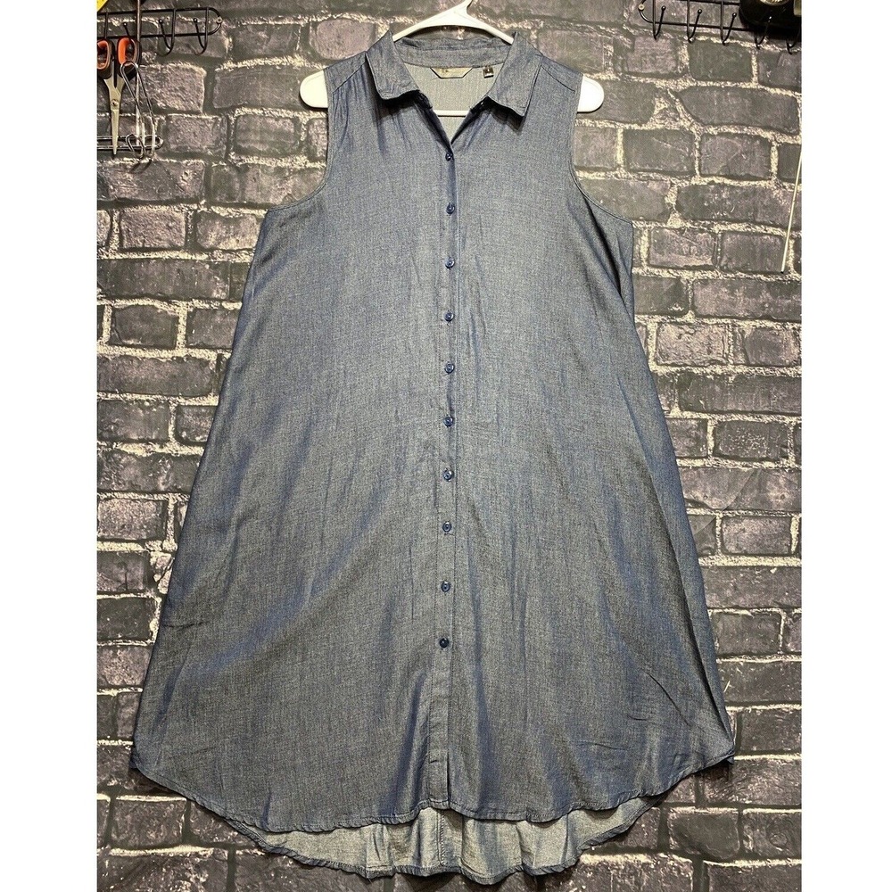 Mlle Gabrielle Dress Womens Small Blue Denim Button Up Pockets Lagenlook Casual